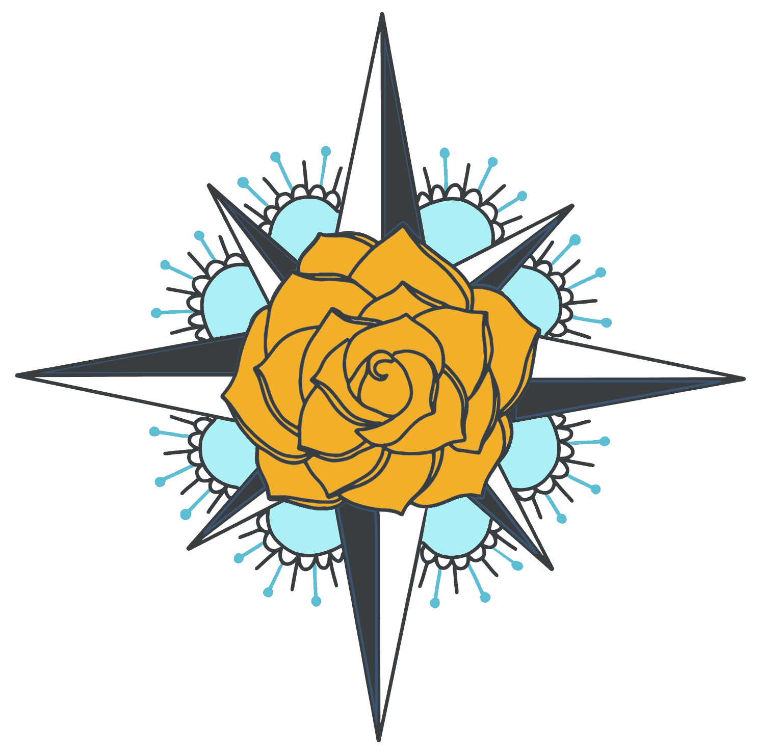 The Wellness Adventurer log of a compass with a yellow honey rose on top